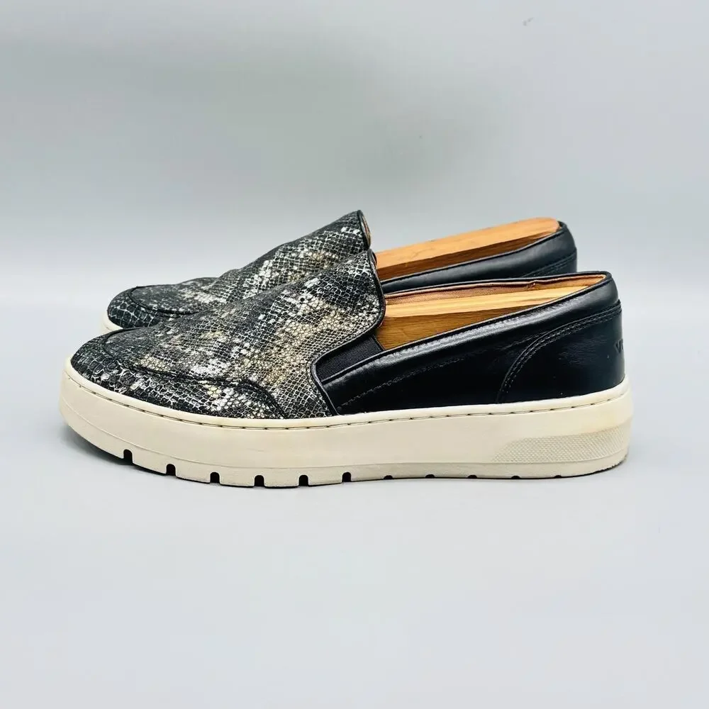 Vionic Shoes Womens 7 Black Leather Snake Print Dinora Boa NBK Slip On Platform